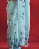 Sky Blue Floral Organza Saree
