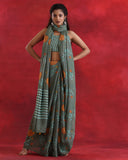 Olive Green Linen Saree