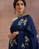 Royal Blue Organza Foral Saree
