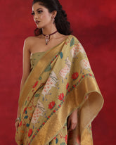 Mustard Moonga Handloom Pichwai Saree