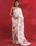 White Linen Floral Saree