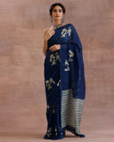 Royal Blue Organza Foral Saree