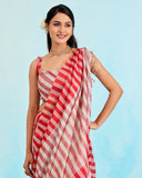 Coral Striped Handloom Tissue Saree