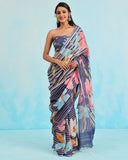 Midnight Blue Floral Linen Saree