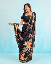 Midnight Bloom Floral Linen Saree