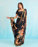 Midnight Bloom Floral Linen Saree