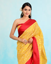 Sunshine Yellow & Vermilion Handloom Silk Saree
