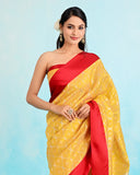 Sunshine Yellow & Vermilion Handloom Silk Saree