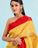 Sunshine Yellow & Vermilion Handloom Silk Saree