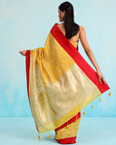 Sunshine Yellow & Vermilion Handloom Silk Saree