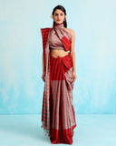 Crimson Metallic Striped Saree