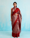 Crimson Metallic Striped Saree