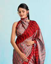 Crimson Metallic Striped Saree