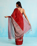 Crimson Metallic Striped Saree