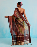 Rangrez Abstract Stripe Pure Silk Saree