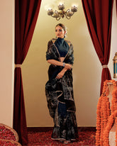 Midnight Blue Organza Embroidary Saree