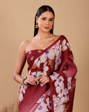 Maroon Blossom Grace Linen Saree