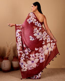 Maroon Blossom Grace Linen Saree