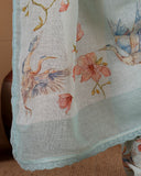 Pastel Blue Blossom Linen Saree