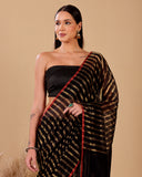 Black Gold Stripes Handloom Chanderi Silk Saree