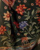 Deep Green Floral Moonga Silk Saree