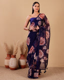 Midnight Blossom Organza Silk Saree
