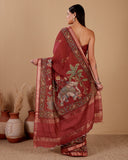 Handcrafted Moonga Silk Saree in Rust Maroon