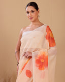 Chanderi Tissue Stripes Saree with Floral Print