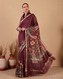 Moonga Silk Saree with Floral Traditional Print