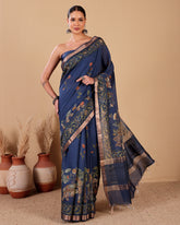 Moonga Silk Saree with Heritage Floral & Elephant Motifs