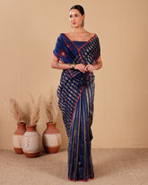 Handloom Chanderi Stripes Saree With Floral Embroidered Pallu