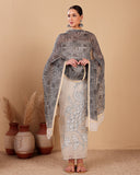 Ivory Organza Suit Set With Peacock Appliqué Work