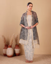 Ivory & Black Organza Suit Set with Cotton Silk Lowers - (Unstitched)