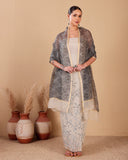 Ivory & Black Organza Suit Set with Cotton Silk Lowers