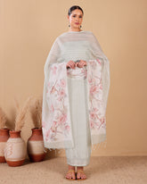 Sage Green Mal Chanderi Suit Set with Floral Dupatta - (Unstitched)