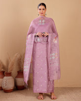 Dusty Mauve Embroidered Mal Chanderi Suit Set - (Unstitched)