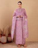 Dusty Mauve Embroidered Mal Chanderi Suit Set