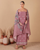 Dusty Rose Chanderi Suit Set - (Unstitched)