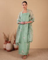 Mint Green Organza Kurta Set with Printed Dupatta - (Unstitched)