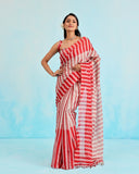 Coral Striped Handloom Tissue Saree
