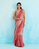 Coral Striped Handloom Tissue Saree