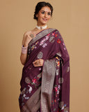 BURGUNDY WOVEN FLORAL SAREE
