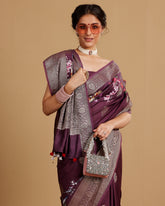 BURGUNDY WOVEN FLORAL SAREE