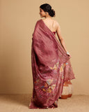 CARAMINE SILK TISSUE STRIPES SAREE