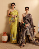 CANARY YELLOW SILK SAREE WITH PICHWAI PRIT AND WOVEN BORDER