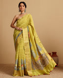 CANARY YELLOW SILK SAREE WITH PICHWAI PRIT AND WOVEN BORDER