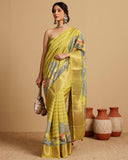 CANARY YELLOW SILK SAREE WITH PICHWAI PRIT AND WOVEN BORDER
