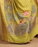 CANARY YELLOW SILK SAREE WITH PICHWAI PRIT AND WOVEN BORDER