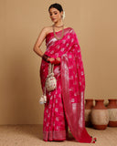 FUCHSIA KATAN SILK WOVEN SAREE