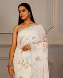 Off White Traditional Linen Saree